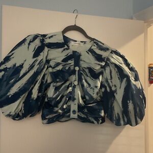 Frame Denim Abstract Navy and Cream Blouse